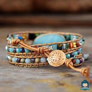Bracelet-Multi-rang-Pierre-Amazonite-bracelet-en-cuir-ajustable-perles-minerales-naturelles-La-Maison-de-Bouddha