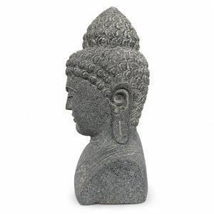 Buste de Bouddha en pierre volcanique naturelle – vue de profil gauche