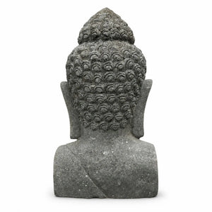Buste de Bouddha en pierre volcanique naturelle – vue arrière