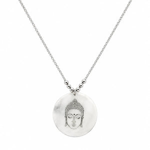 Collier pendentif Bouddha blanc nacré et chaîne argentée minimaliste La Maison de Bouddha