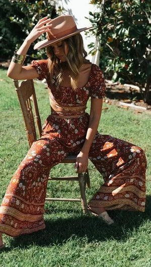 Ensemble Fleuri Femme Pantalon Orange La Maison de Bouddha