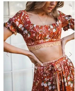 Ensemble Fleuri Femme Pantalon Orange La Maison de Bouddha