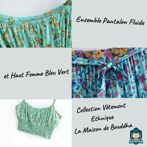 Ensemble-Pantalon-Fluide-et-Haut-Femme-Bleu-Vert-detail-vetements-La-Maison-de-Bouddha
