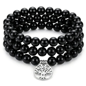 Mala Onyx Noir Naturel 108 Perles 8 mm – Arbre de Vie – Fabrication Française Mala Tibétain La Maison de Bouddha