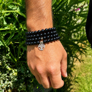 Mala Onyx Noir Naturel 108 Perles 8 mm – Arbre de Vie – Fabrication Française Mala Tibétain La Maison de Bouddha