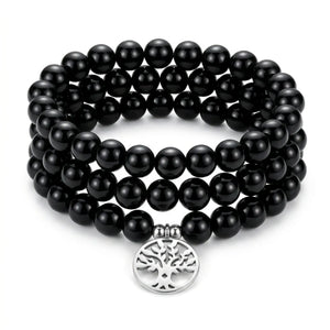 Mala Onyx Noir Naturel 108 Perles 8 mm – Arbre de Vie – Fabrication Française Mala Tibétain La Maison de Bouddha