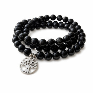 Mala Onyx Noir Naturel 108 Perles 8 mm – Arbre de Vie – Fabrication Française Mala Tibétain La Maison de Bouddha