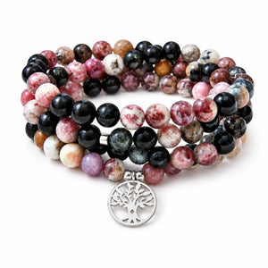 Mala Tourmaline Naturelle 108 Perles – Pendentif Arbre de Vie Mala Tibétain La Maison de Bouddha