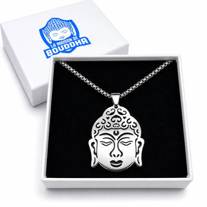 Collier visage de Bouddha argenté avec chaîne acier inoxydable