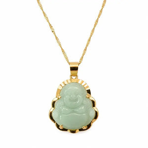 Pendentif Bouddha Chinois Jade Vert Clair et Or Colliers La Maison de Bouddha