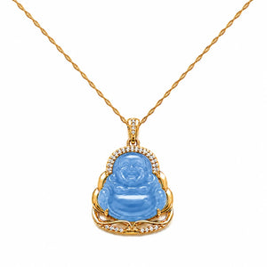 Pendentif Bouddha Rieur Bleu et or pour femme Colliers La Maison de Bouddha
