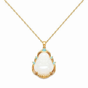 Pendentif Bouddha Rieur Jade et Lotus La Maison de Bouddha