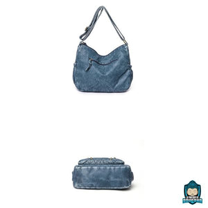 Sac-Cuir-Bandoulière-pour-Femme-Bleu-Jean-cuir-PU-souple-vue-derrière-avec-poche-zippée-et-dessous-du-sac-La-Maison-de-Bouddha