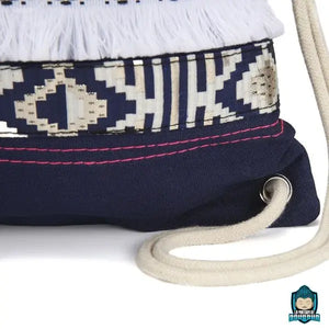 Sac-a-Dos-Ethnique-en-Toile-avec-Cordon-de-Serrage-version-Marine-avec-motifs-aztèques-oeillet-pour-cordons-de-bretelles-La-Maison-de-Bouddha