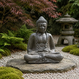 Statue Bouddha Assis Brun Antique en Béton – 42 cm La Maison de Bouddha
