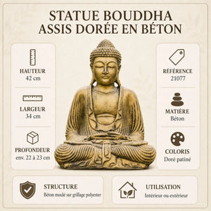 Statue Bouddha Assis Dorée en Béton – 42 cm La Maison de Bouddha