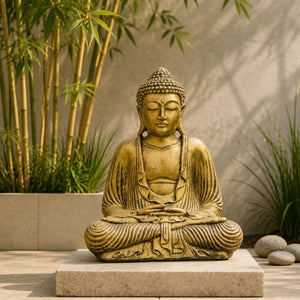Statue Bouddha Assis Dorée en Béton – 42 cm La Maison de Bouddha