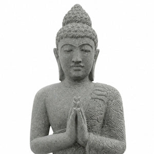 Statue Bouddha en Pierre Volcanique Position Prière – 1 m Wanda La Maison de Bouddha