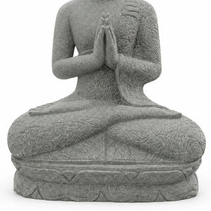 Statue Bouddha en Pierre Volcanique Position Prière – 1 m Wanda La Maison de Bouddha