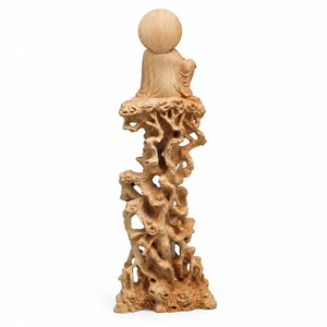 Statue Guanyin Assise sur Arbre en Buis Jaune – 20 cm 200044142 La Maison de Bouddha