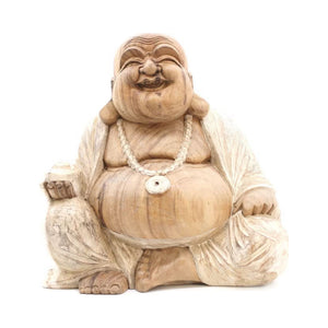 Statue Bouddha Rieur Budai en bois de Suar sculptée à la main – 40 cm