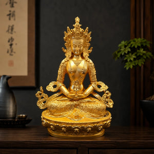 Statuette Bouddha Amitayus Dorée en Métal – 16 cm La Maison de Bouddha