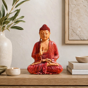 Statuette Bouddha Assis en Bois de Suar Sculptée à la Main – 30 cm Hand Carved Buddha Statue La Maison de Bouddha
