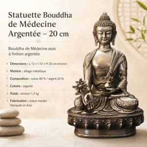 Statuette Bouddha de Médecine Argentée – 20 cm La Maison de Bouddha