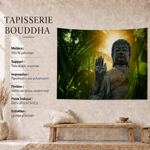 Dimensions Tapisserie Murale Bouddha Abhaya Mudrā en Polyester