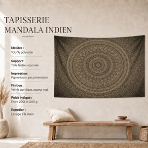 Tenture Mandala Indien – Motif Brun Concentrique en polyester avec caractéristiques et conseils d’entretien