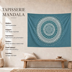 Dimensions de la Tenture Murale Mandala Bleu et Blanc