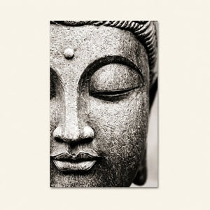 Toile Bouddha Gris représentant un visage de Bouddha en gros plan