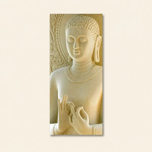 Toile Déco Bouddha Dharmacakra-Mudrā représentant un Bouddha blanc réalisant le geste de l’enseignement