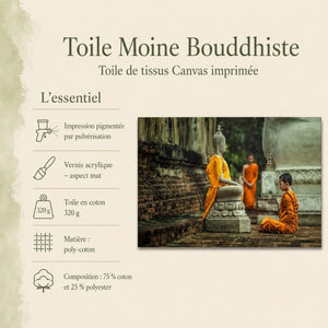 Infographie de la Toile Moine Bouddhiste en poly-coton 320 g avec impression pigmentée et vernis acrylique mat