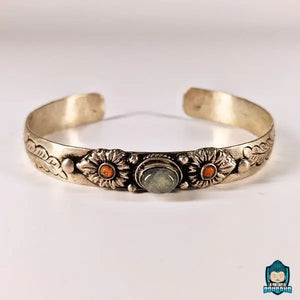 Bracelet Manchette Jonc Tibetain et Labradorite Naturelle