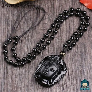 Collier-et-Pendentif-Bouddha-Vitalite-en-Obsidienne-Noire-perles-et-tete-de-Bouddha-collier-de-perles-longueur-entre-66-a-78-cm-La-Maison-de-Bouddha