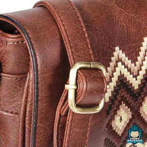Sac-Bandouliere-Besace-Cuir-Marron-Synthetique-Motif-Ethnique-sangle-de-bandouliere-reglable