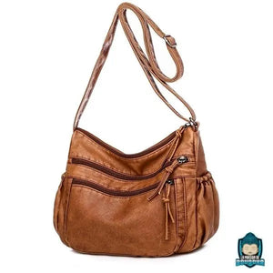 Sac Cuir Bandoulière Besace Femme Marron Clair Sacs à main La Maison de Bouddha