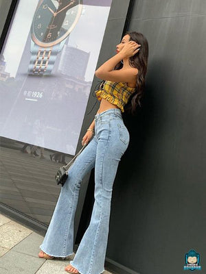 jean denim flare taille haute