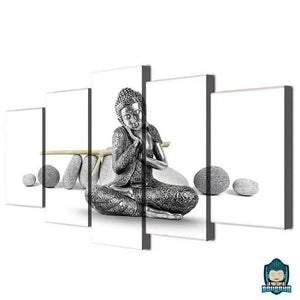 Tableau-Bouddha-Argent-5-parties-Bouddha-argenté