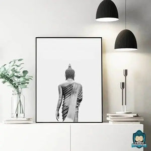 Tableau-Bouddha-Noir-et-Blanc-Thailandais-debout-de-dos-imprimee-Canvas-La-Maison-de-Bouddha