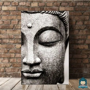 Toile-Bouddha-Gris-une-piece-vertical-rectangulaire-visage-de-Bouddha