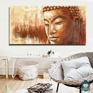 Toile-Peinture-Bouddha-visage-de-Bouddha-tons-beige-marron-clair-1-piece-canvas-230-grammes