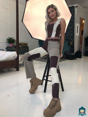 jean ethnique patchwork femme couleur marron