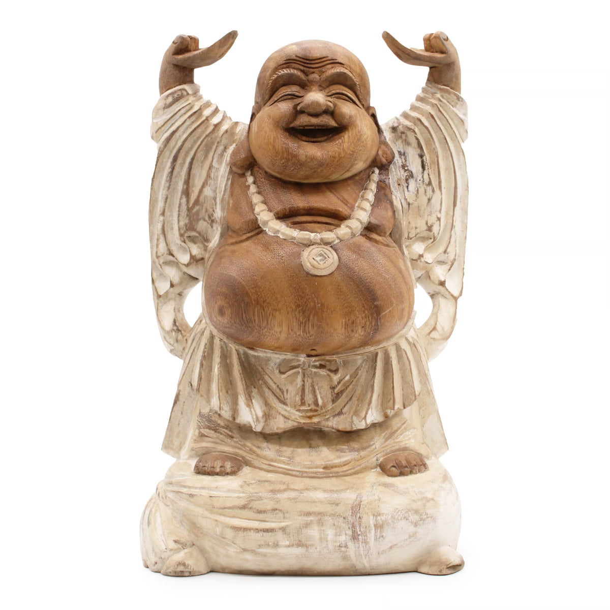 Statue Bouddha Rieur Budai debout en bois de Suar – 40 cm