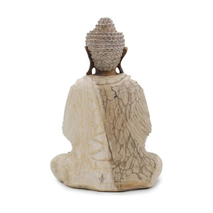 Vue arrière de la Statue Bouddha Namasté en bois de Suar de 40 cm