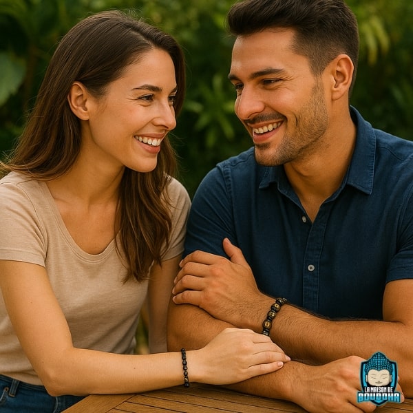 Bracelet-Onyx-Mantra-Tibetain-perles-polies-10-ou-12-mm-La-Maison-de-Bouddha