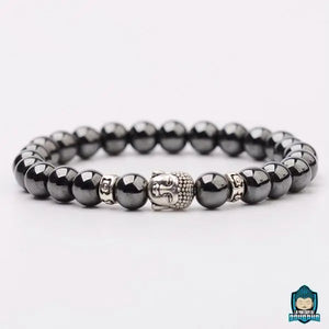 Bracelet-Perle-Hematite-et-Bouddha-Argent-2-perles-argents-intercalaires-perles-8-mm-bracelet-elastique