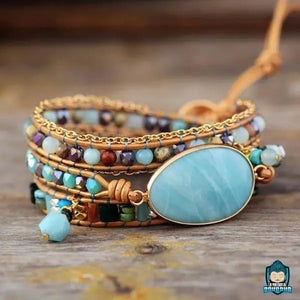 Bracelet-Multi-rang-Pierre-Amazonite-bracelet-en-cuir-fermoir-boucle-reglable-perles-minerales-naturelles-La-Maison-de-Bouddha