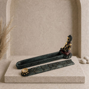Brûleur d’encens Bouddha avec boîte ouverte et couvercle amovible décoré